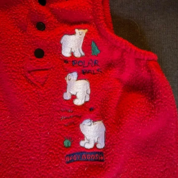Vintage OshKosh Baby B’gosh Bubble Romper Red Fleece With Polar Bears 12M USA - Picture 2 of 5